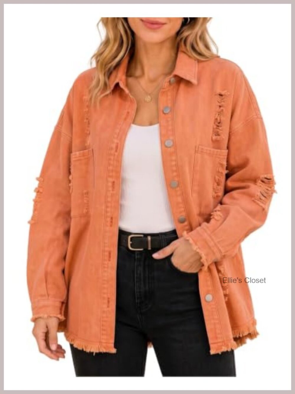 Oversized Washed Denim Shirt Jacket Distressed Raw Frayed Hem Button Down
